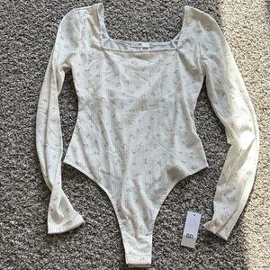 BP Cream Floral Ribbed Bodysuit